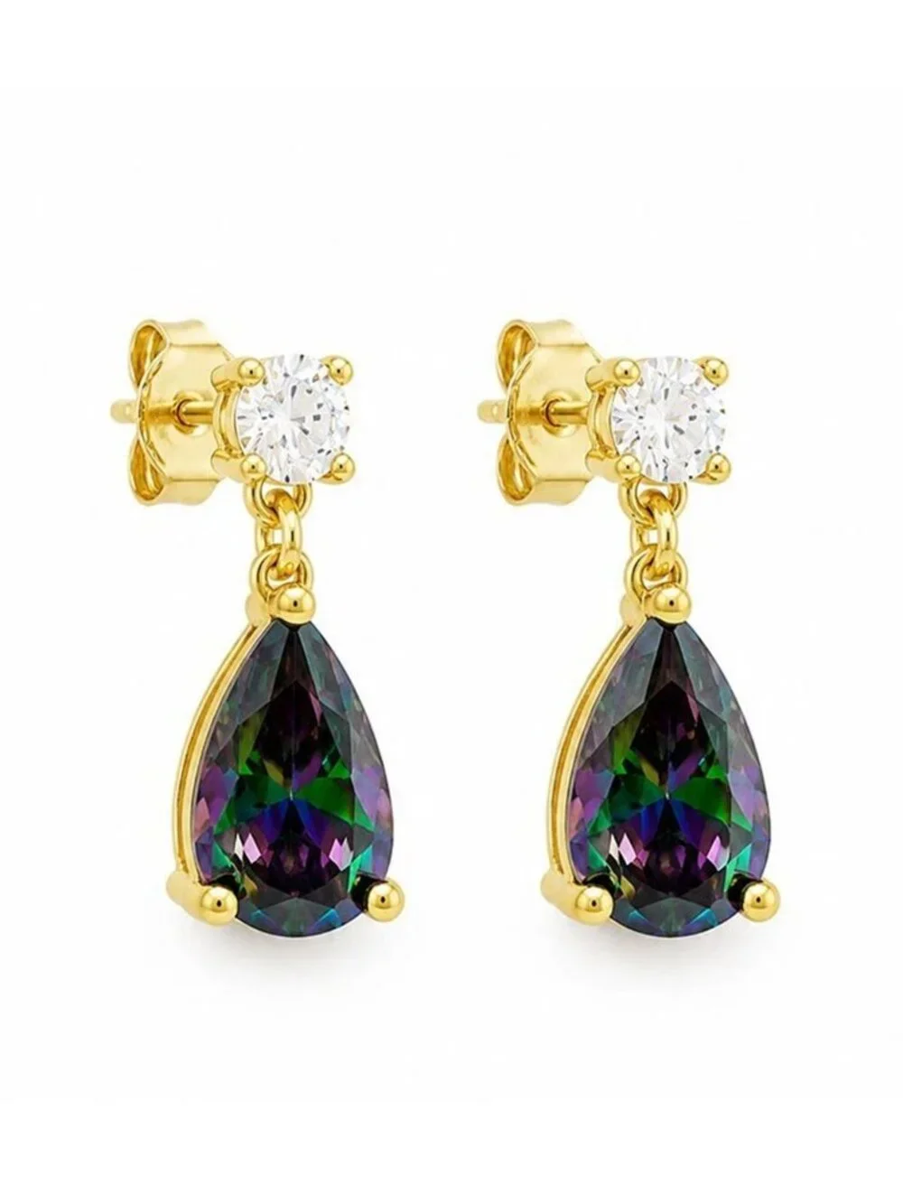 Created Mystic Topaz & W/Sapphire Earrings 14k Yellow Gold Plated (.925)